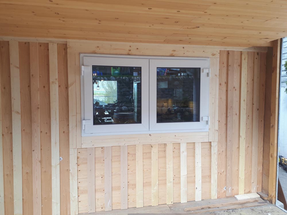 An exterior look at the newly installed window