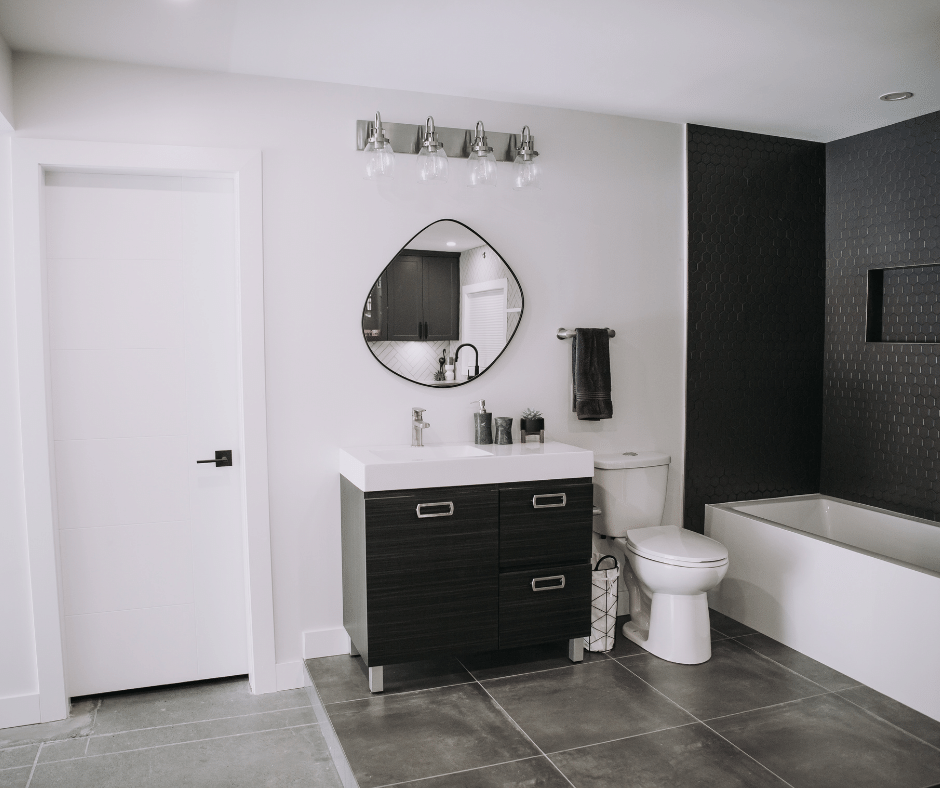 Image of custom designed black and white bathroom by Interior Elite